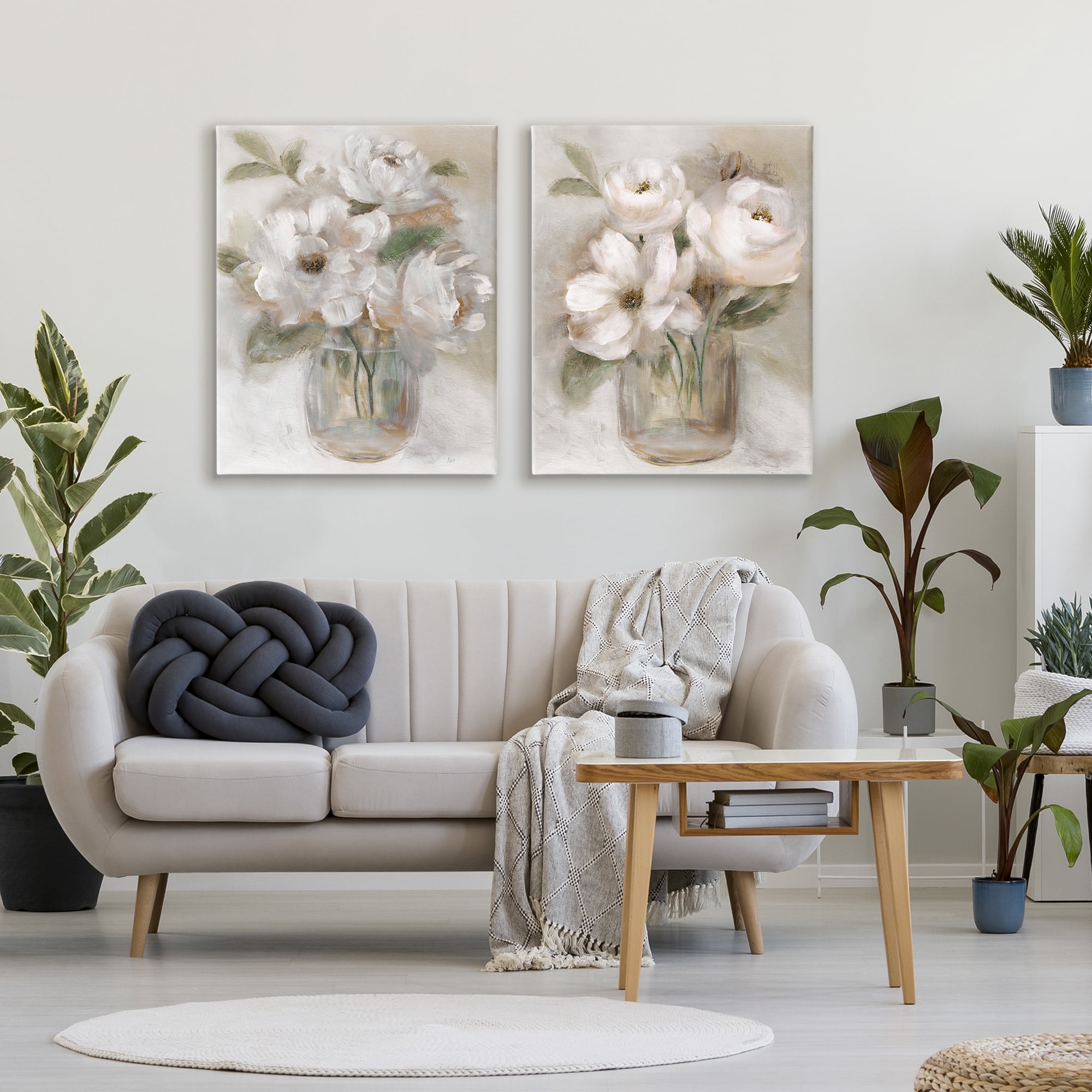 Stupell Industries Brushed White & Beige Roses 2 Piece Canvas Wall Art Set, design by Nan