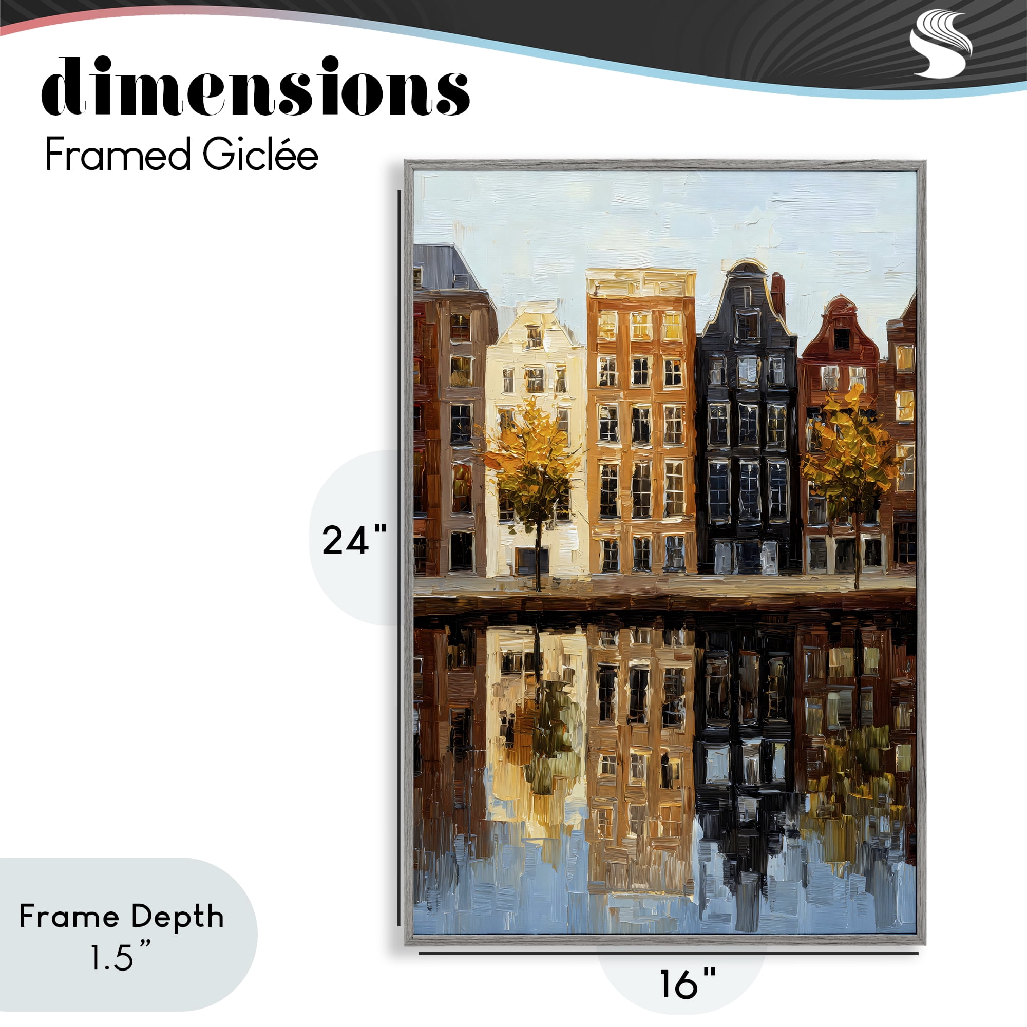Stupell Industries City Reflection over Canal Gray Framed Giclee Art, design by Petal Prints Design