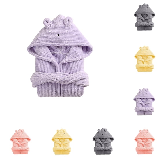 LIIPEE Solid Color Hooded Bathrobes For Girls Long Sleeve Cute Warm Robes Kids Autumn Winter Comfortable Everyday Homewear With Pockets,1-7 Years