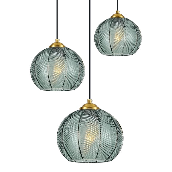 Modern green and fresh ceiling chandelier with striped glass balls and three ceiling lamps