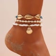 thumbnail image 1 of 1 Juego de 3 uds. Tobillera de concha azul multicapa cuentas de semillas ajustables joyería para pies de playa tobilleras para mujeres y niñas ER, 1 of 5