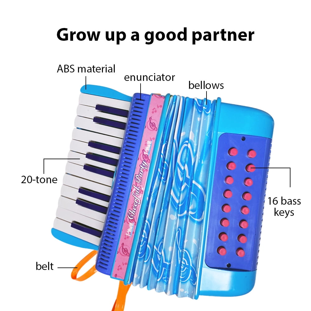 Rupoun Mini 20-Key 16-Bass Accordion ABS Plastic Lightweight Button Accordion For Beginners Blue [cite: 12]
