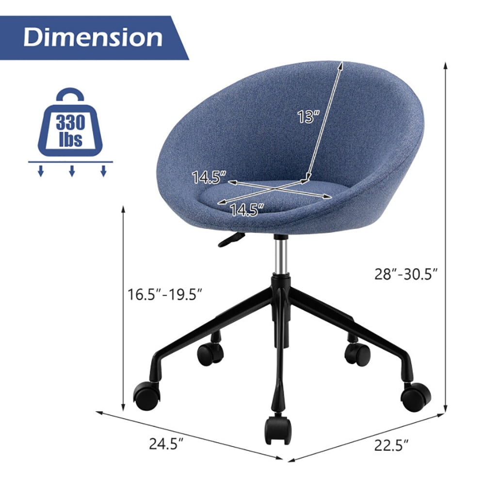 Finihen Swivel Accent Chair, Adjustable Swivel Accent Chair Vanity Chair with Round Back, for Home, Office, Blue