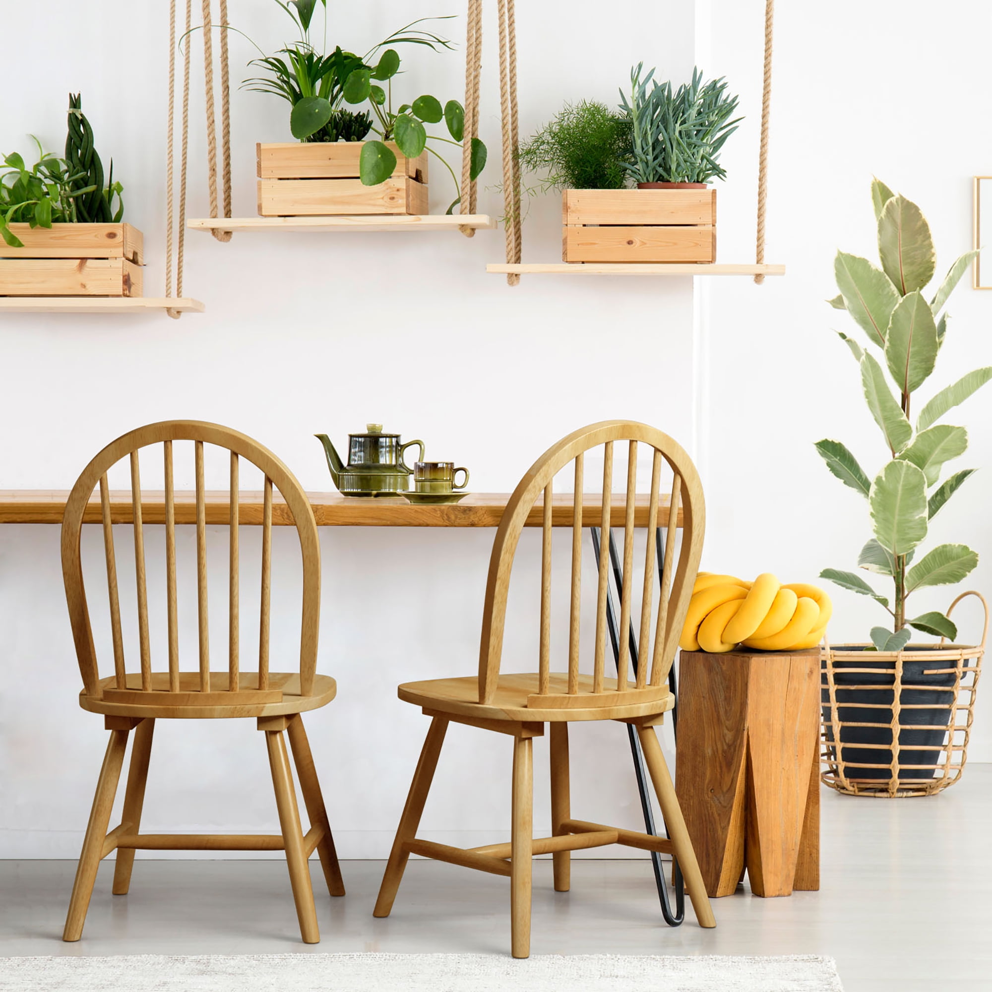 Costway Wood Dining Side Chair, Natural (Set of 4)
