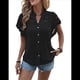 thumbnail image 1 of Blusa con Bordado de Ojales para Mujer, Cuello en V, Botones, Corta con Volantes y Detalle de Corte. Negro L, 1 of 9