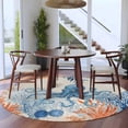 thumbnail image 4 of Ocean Octopus Round Living Room Rugs 5 ft, Summer Orange Blue Sea Animal Corals Retro Linen Washable Area Rug with Non-Slip Sturdy Edge Binding Round Carpet for Entryway Kitchen Bedroom Bathroom, 4 of 9
