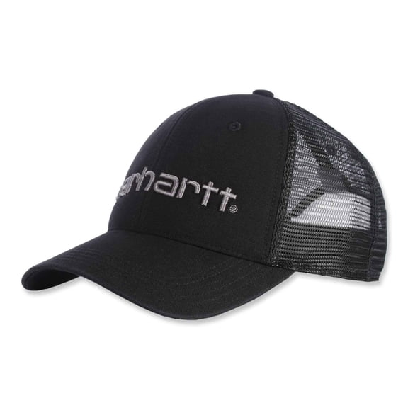 Gráfico del logotipo de Cap Carhartt de lona con parte trasera de malla para hombre, color negro