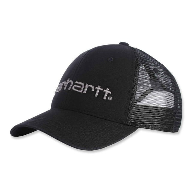 Gráfico del logotipo de Cap Carhartt de lona con parte trasera de malla para hombre, color negro