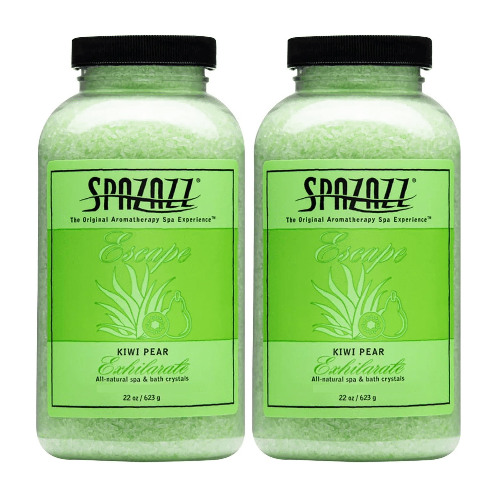 Spazazz Aromatherapy Escape Kiwi Pear Exhilarate Spa and Bath Crystals, 2 Pack (22 oz Each). Crystals and Bath Salts for Hot Tub and Bathtub Spa - Aromatherapy Scented Salts for Relaxation!