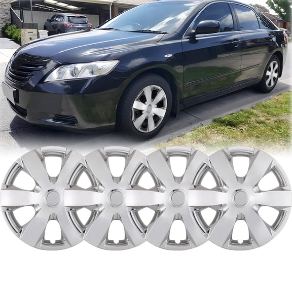 4Pcs Set 16" Hubcap Wheel Cover Replacement for 2007-2011 Toyota Camry/Toyota Camry Hybrid,Compatible with Steel Wheels,Snap on Installation,Chrome