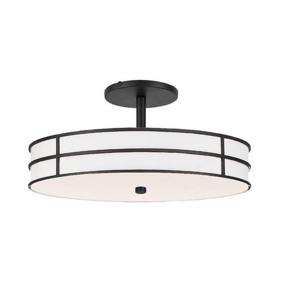 Dainolite 2 Light Semi-Flush in Matte Black w/ White Fabric Shade
