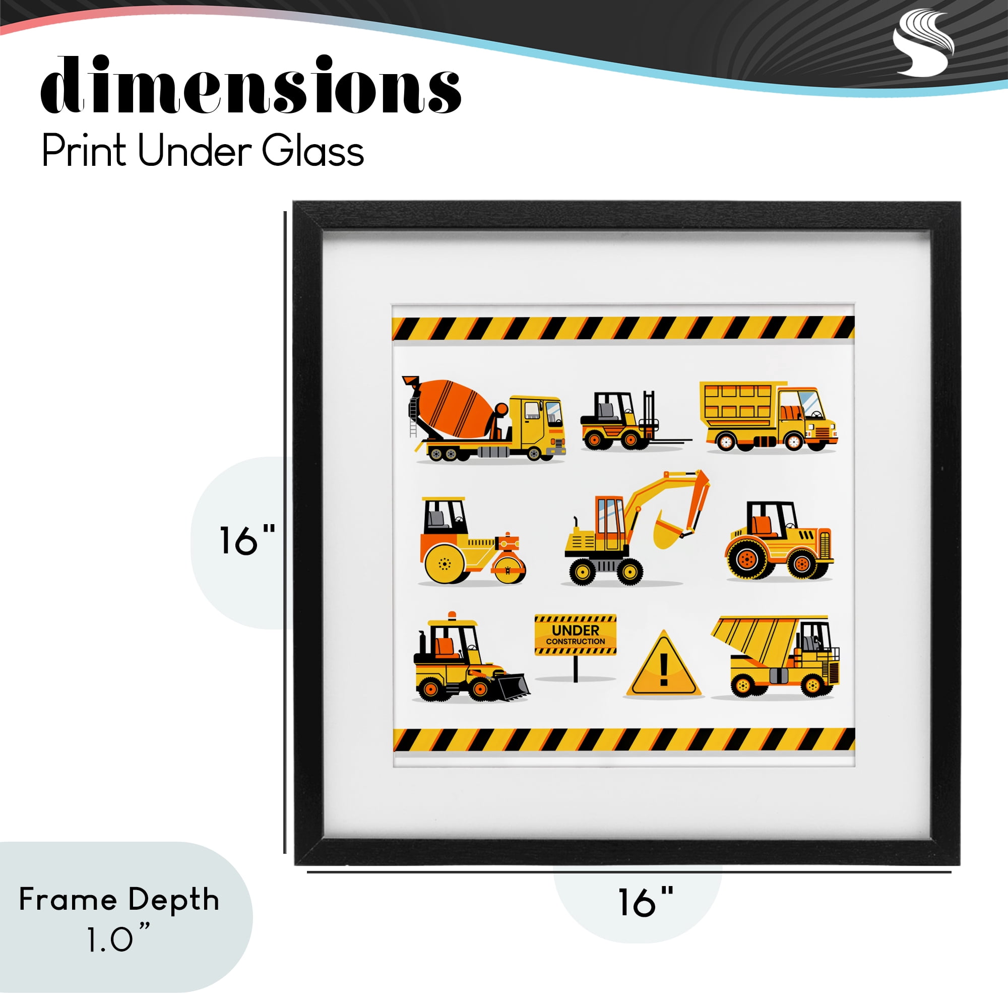 Stupell Industries Construction Vehicles with Warning Black Framed Print Under Glass, design by Creative Studio