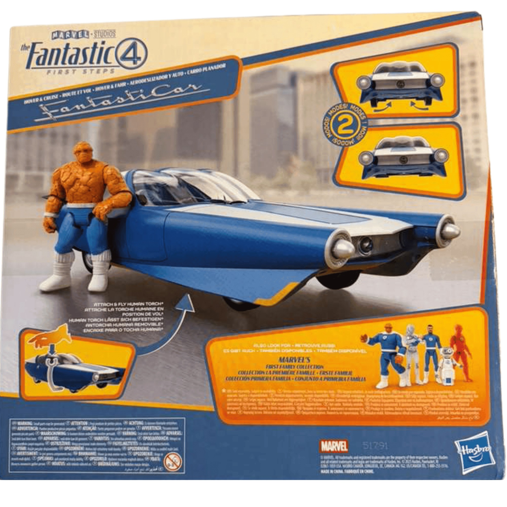 Marvel Studios Fantastic 4 Fantasticar Vehicle with The Thing Action Figure, 2 Modes Hover & Cruise, Collectible Superhero Toy for Kids Ages 4+