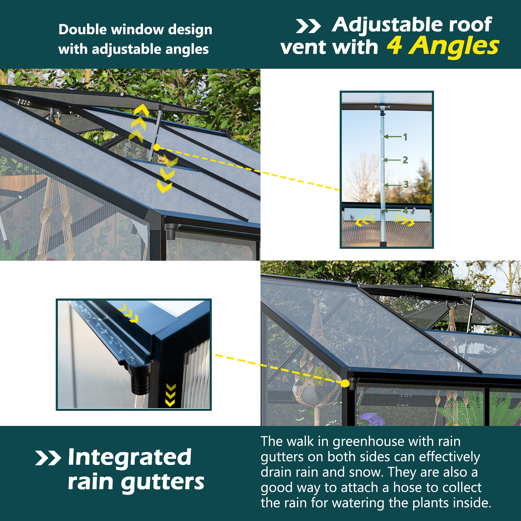 Jaxilyn 6' x 8' Greenhouse for Outdoors, Walk-in Polycarbonate Greenhouse with Quick Setup Structure and Roof Vent, Aluminum Large Greenhouse for Outside Garden Backyard