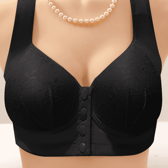 Fulorrnie Bras for Women Plus Size Wirefree Supportive Lift Back Smoothing Front Closure Full Figure Comfort Bra Black 46