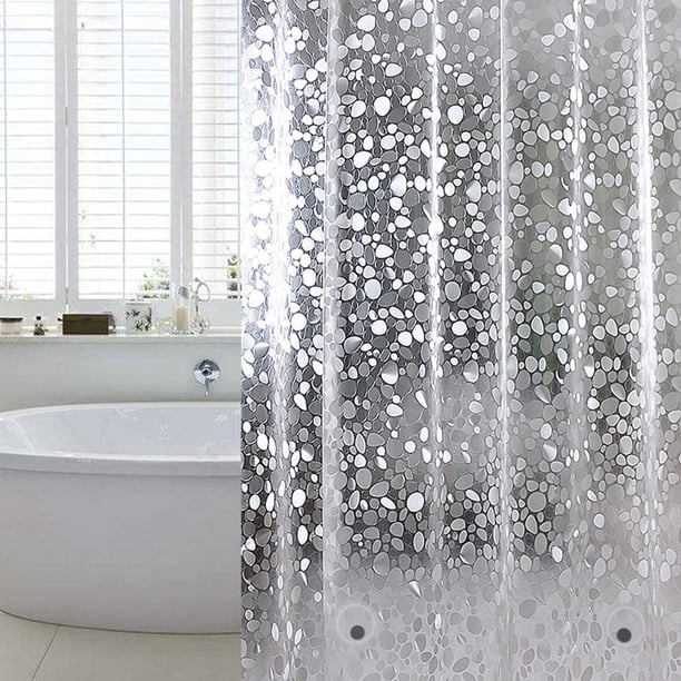 Cortina de ducha de adoquines semitransparente, ojales de metal a prueba de óxido para mayor durabilidad y diseño impermeable, material EVA, patrón de guijarros transparentes para baño (72 x 72)