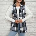thumbnail image 6 of Women's Blazers Plaid Vest Coat Casual Lapel Neck Button Front Sleeveless Outerwear Jackets for Women Grey L, 6 of 9