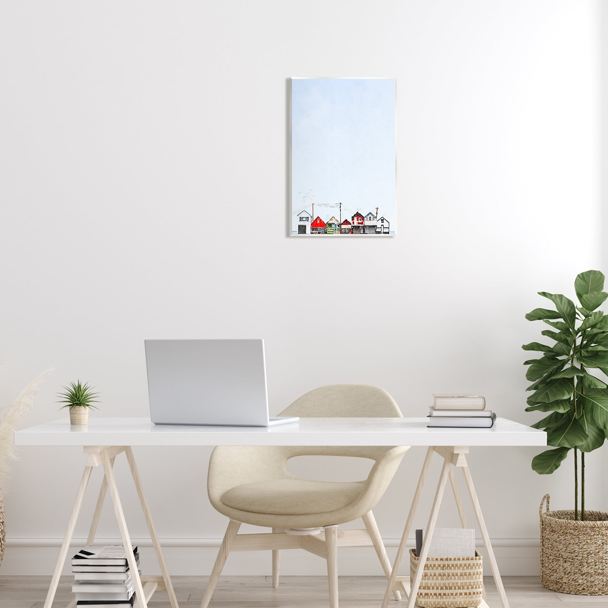 Stupell Coastal Beach Shacks Sky View Landscape Painting Wall Plaque Unframed Art Print Wall Art
