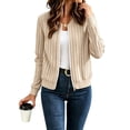 thumbnail image 5 of IUYRTFE Women's Zip Up Ribbed Knit Bomber Jacket Long Sleeve Lightweight Casual Cardigan Top, 5 of 9
