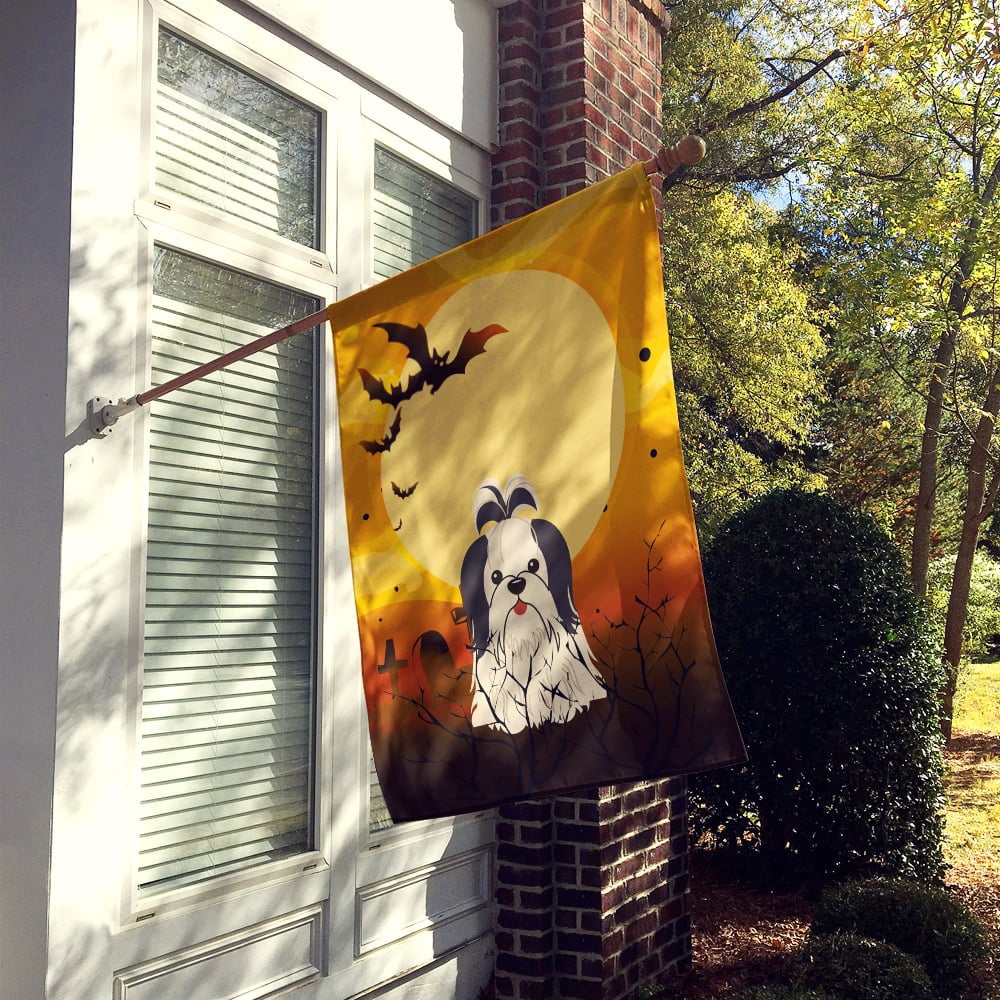 Carolines Treasures BB4354CHF Halloween Shih Tzu Black & White Flag Canvas House Size