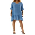 thumbnail image 1 of Femmes Cover-up Robe Manches Courtes V Cou Solide Volants Été Décontracté Plage Robe, 1 of 7