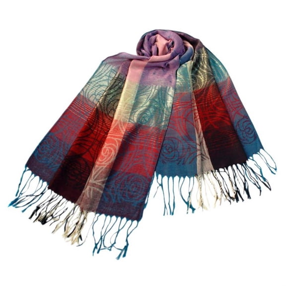 Pa-a09-2 Moon & Stars & Roses Elegant Fashion Smooth Touch Tassel Ends Pashmina/Shawl/Scarf