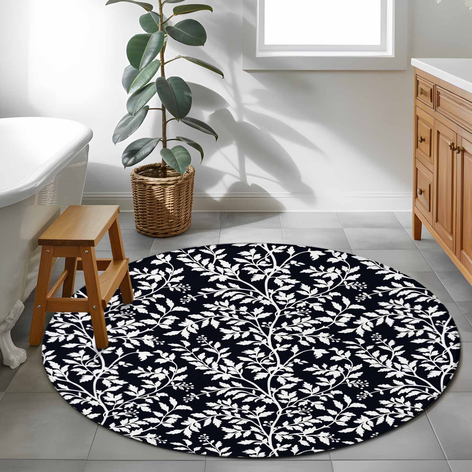 Small Round Rug 3Ft Washable Non-Slip, Black Spring Floral Circle Area Rugs for Living Room Bedroom, Farmhouse Flowers Elegant Pastoral Indoor Floor Mats Carpet Runner for Home Decor
