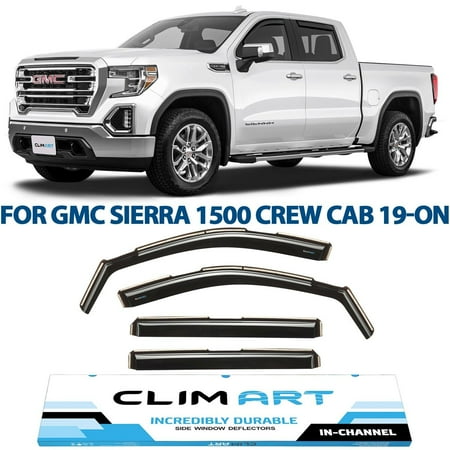 CLIM ART in-Channel Incredibly Durable Rain Guards for GMC Sierra 1500 2019-2024 Crew Cab Original Window Deflectors Vent Deflector Vent Window Visors Truck Accessories 4pcs-619003LPv