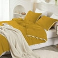 thumbnail image 5 of DNG Luxury 3 Piece Pom Pom Plain Pattern Comforter Set, 800 Thread Count, 100% Egyptian Cotton, White Vintage Pom-Pom Fringe Super Soft (Twin/Twin XL Size Gold Color), 5 of 9