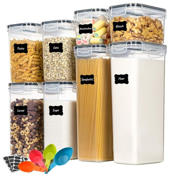 Airtight Food Storage Containers with Lids, 8 PCS Plastic Storage Canisters for Kitchen & Pantry Organization,Dry Food Canisters for Flour, Sugar and Cereal
