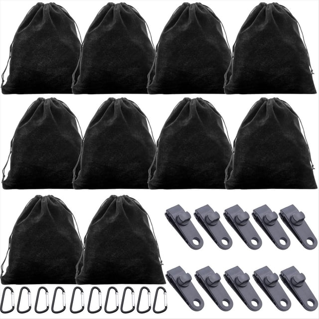 Bolsa de Pesas Portátil para Cortinas de Cenador de Exterior con 10 Bolsillos para Pesas, 10 Mosquetones y 10 Clips, para Carpa de Jardín o Playa.