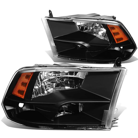 DNA Motoring FOR 09-18 Ram 1500 2500 3500 Quad Black Amber Corner Headlight Lamps Pair