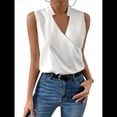 thumbnail image 1 of Camisetas Sin Mangas Plisadas para Mujer, Blusas Casuales Sin Mangas con Cuello en V, Camiseta Básica de Verano L, 1 of 9