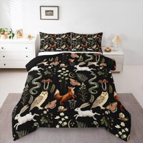 Manfei Boho Jungle Animal Queen Comforter Set for Child, Squirrel Fox Butterfly Bedding Sets, Rustic Farmhouse Reversible Bedding Comforter Set, Breathable Home Decor, 3pcs