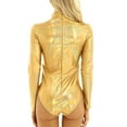 thumbnail image 7 of Women Yoga Jumpsuits Shiny Metallic Leather Neck Long Sleeve Leotard Bodysuit, 7 of 7