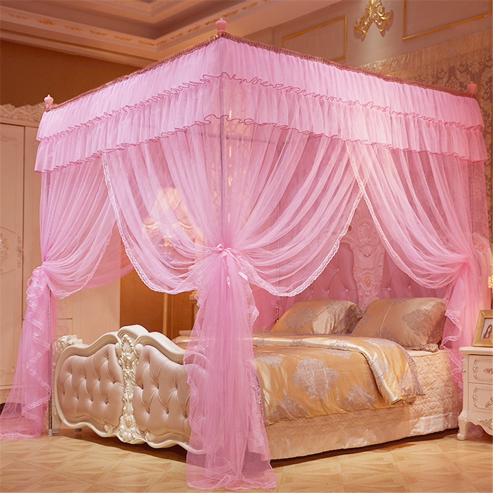 Princess 4 Corner Post Bed Curtain Canopy Mosquito Net Twin Full Queen King 