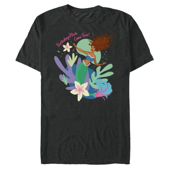Disney The Little Mermaid Ariel Birthday Wish Come True - Short Sleeve Blended T-Shirt for Adults - Customized-Dark Heather