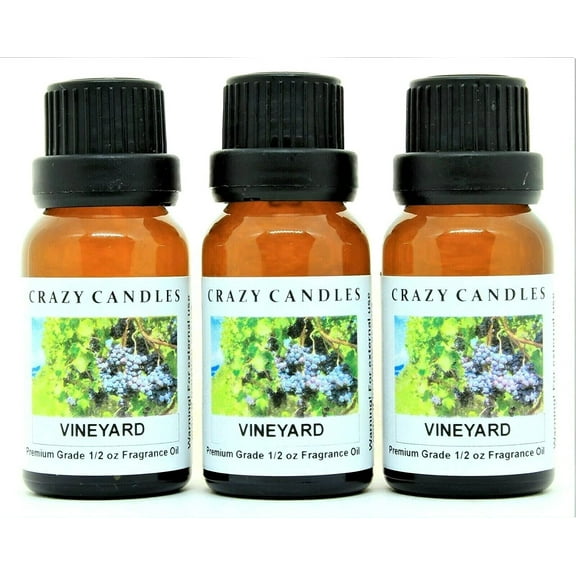 Crazy Candles Vineyard 3 Bottles 1/2oz Each (15ml) Premium Grade Scented Fragrance Oil Made in USA