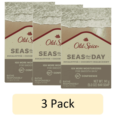 Old Spice Premium Bar Soap, Seas The Day Eucalyptus and Coconut Cream Scent, With Plant Based Cleansers, 5.0 oz (Pack of 3)