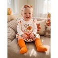 thumbnail image 6 of RUINIXCW Newborn Baby Girl My First Thanksgiving Outfit Infant Baby Girl Fall Winter Clothes Cute Turkey Letter Print Long Sleeve Jumpsuit and Skirt Skort Socks Headband Set, 6 of 9