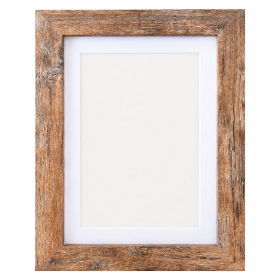 Rustic Brown Picture Frame with White Mat and Distressed Wood-Look Finish