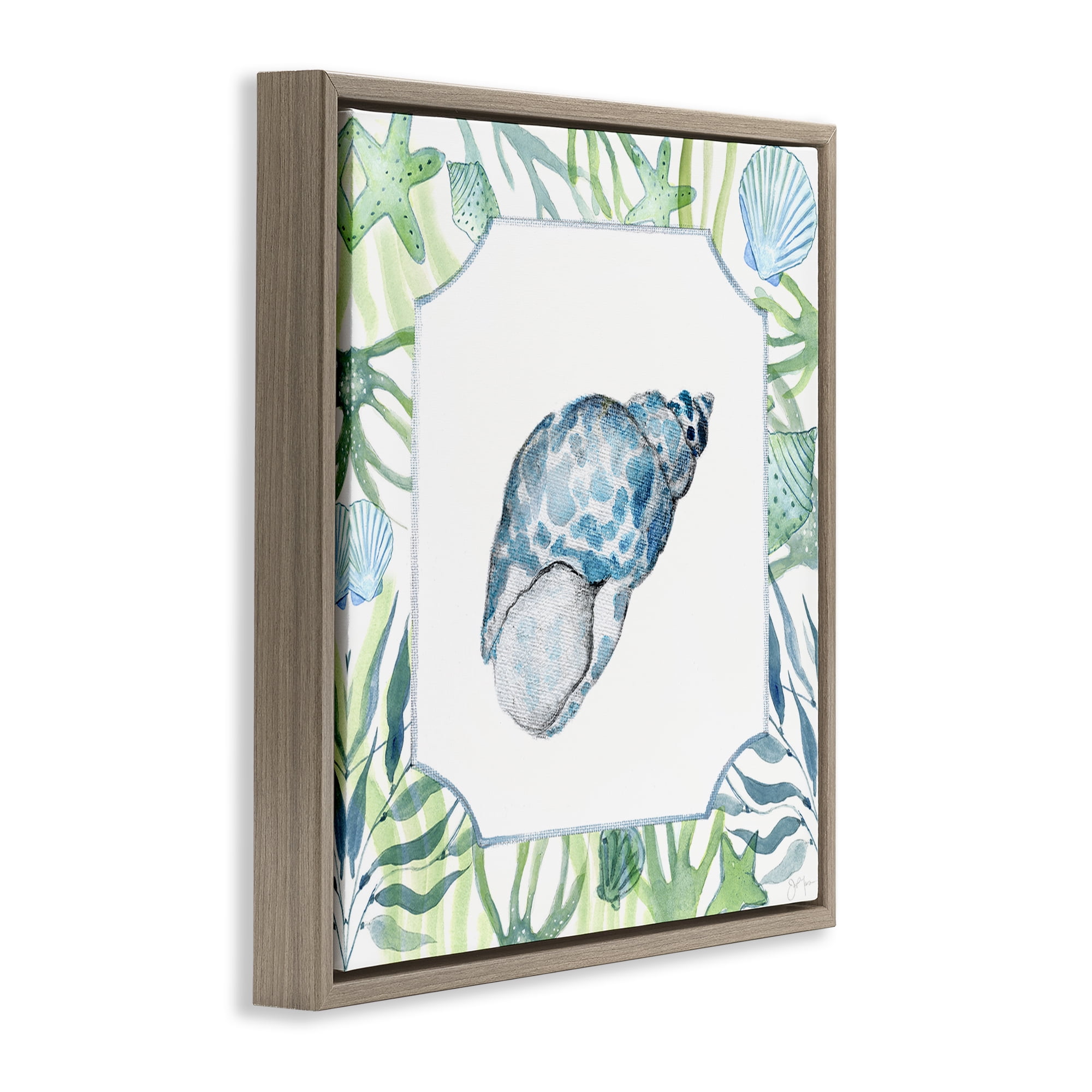 Stupell Industries Spotted Cowrie with Seaweed Brown Framed Floater Canvas Wall Art, design by Janet Tava