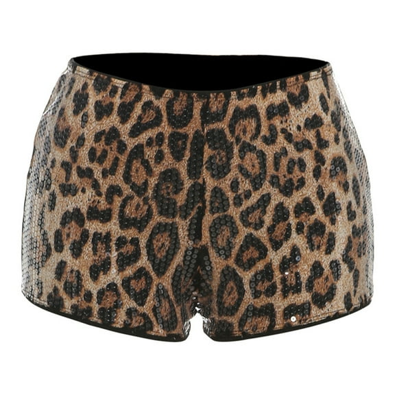 Yokua Unique Women's Shorts with Leopard Print and Sequins Decoration Short Pants