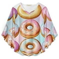 thumbnail image 4 of Colorful Iced Donuts Pattern Women's V-Neck Blouse With 3/4 Ruffled Bell Sleeves Casual Top Ladies Blouses, 4 of 7