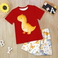 thumbnail image 2 of Hessimy Toddler Boy Summer Outfit Short Sleeve T Shirt Shorts Set Neutral Clothes（Red,3-4 Years), 2 of 5