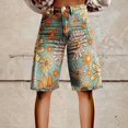 thumbnail image 2 of yunLCZ Womens Dress Pants Flare Denim Shorts For Women Wide Leg Denim Shorts Woman Vintage Floral Print High Waisted Straight Stretch Pants With Pockets Business Work Casual Pants, 2 of 4