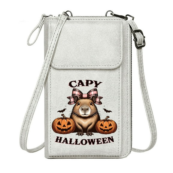 OIDERY Card Wallets Purse Personalized Leather Cell Phone Wallet Halloween Pumpkin Ghost Cemetery Witch  Skeleton Bat Haunted Cute Stylish Elegant Accessory Adjustable Strap