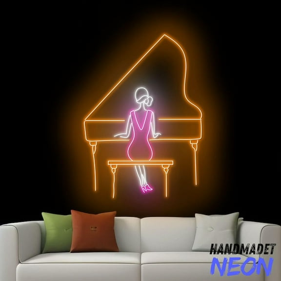 Handmadetneonsign Pianist Neon Sign, Girl Playing Piano Neon Light, Piano Home Wall Art Decor 94149