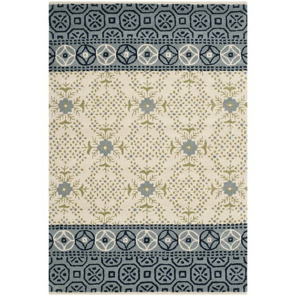 SAFAVIEH Bella Aria Geometric Wool Area Rug, Ivory/Blue, 4' x 6'