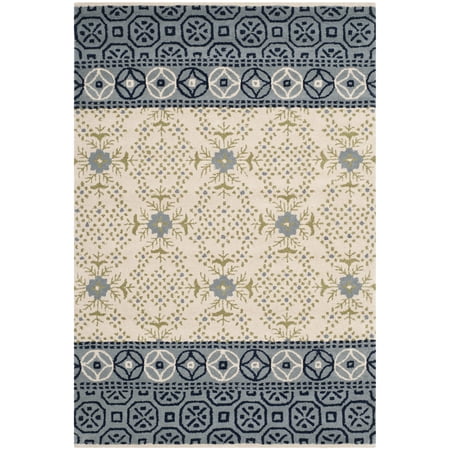 SAFAVIEH Bella Aria Geometric Wool Area Rug, Ivory/Blue, 4' x 6'